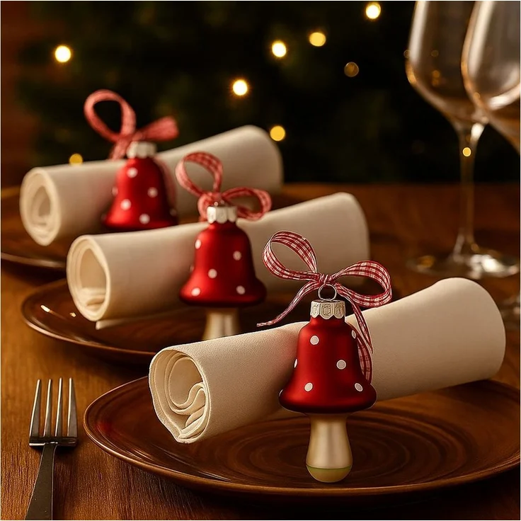 BURI Weihnachtsbaumkugel Glas-Weihnachtsbaumschmuck Pilz 4er-Set Christbaumkugeln Anhänger Deko (4 St) – Bild 3