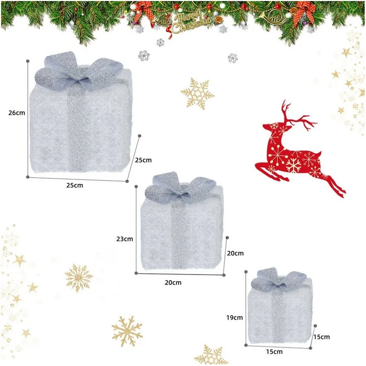 CCLIFE Weihnachtsfigur LED Geschenkbox 3er, Netzstecker Weihnachten Weihnachtenbox – Bild 3