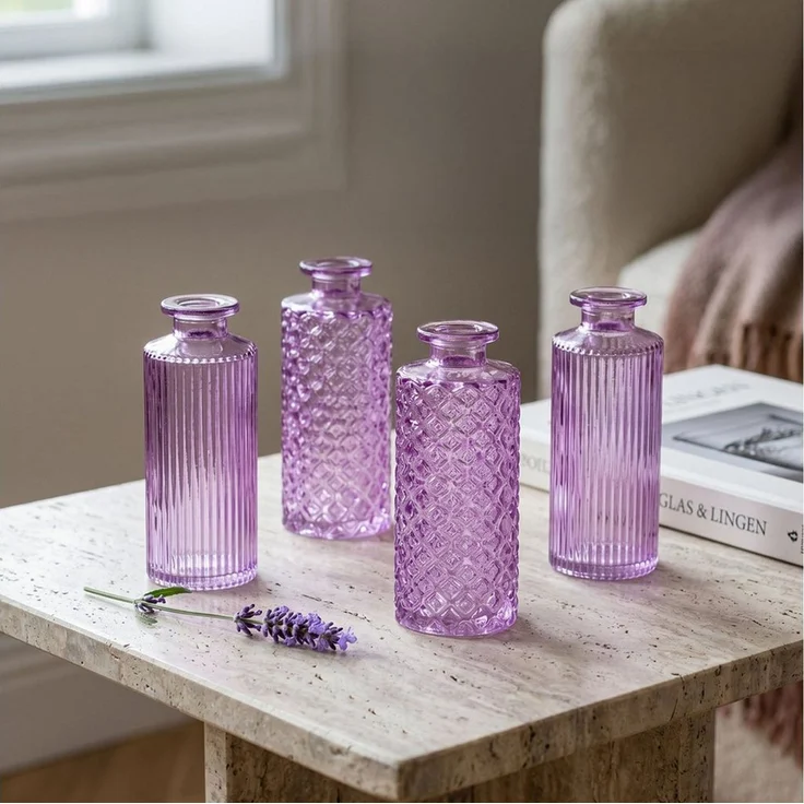 Levandeo® Dekovase, 4er Set Vase Glas Lila H14cm Violett Pastell Blumenvase Tischdeko – Bild 4