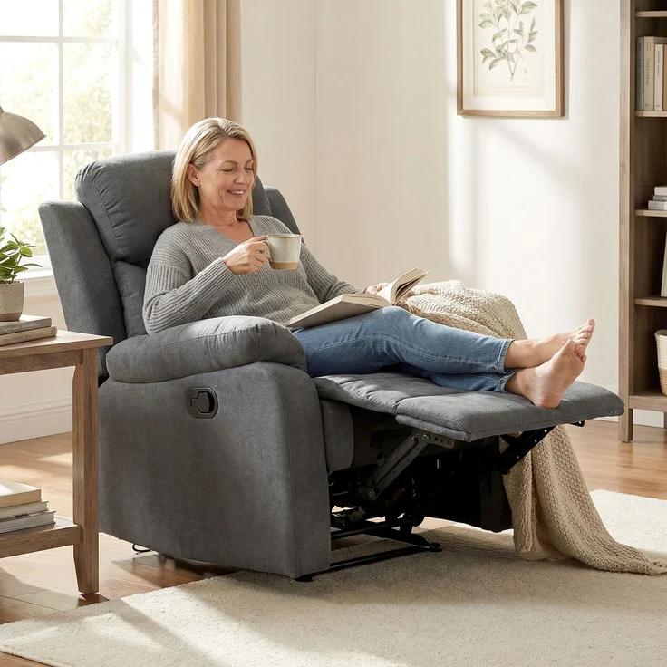 Wohnora-Relaxsessel Lesesessel Liegefunktion, 150° neigbar, Leinenoptik, Dunkelgrau,H 1020cm x T 930cm x B 880cm – Bild 2
