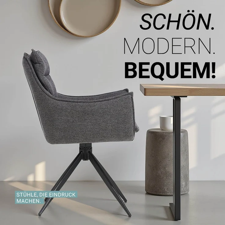 Esszimmerstühle Drehbar Set 2 Stühle für den Esstisch Drehstuhl mit Armlehne Stoff Anthrazit Polsterstühle Sessel Modern – Bild 5
