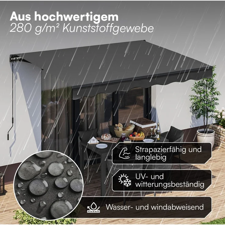 STEELSØN 'Kestria' Gelenkarmmarkise 300x250 cm, anthrazit, wetterfest und blickdicht, Markise mit Aluminium-Kassette und Wandhalterung, Balkonmarkise mit Handkurbel – Bild 3