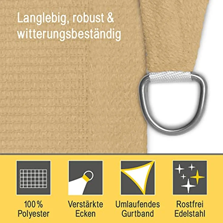 Sol Royal Sonnensegel dreieckig 3 x 3 x 3 m Wasserdurchlässig HDPE Atmungsaktiver Balkon Terrasse Sonnenschutz Segel Sand – Segeltuch UV Sonnenschutz Garten Pool Camping - Shade Sails HS9 – Bild 6