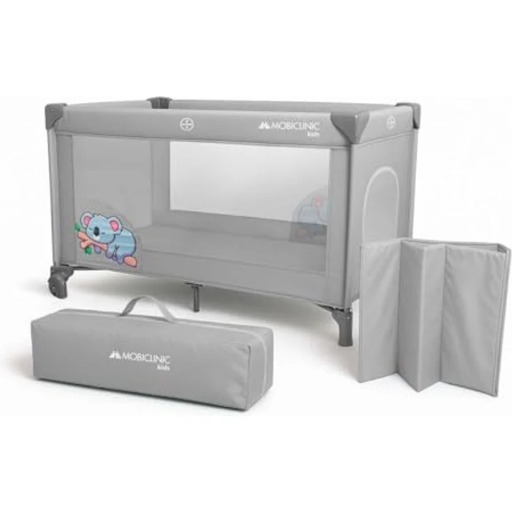 Mobiclinic®, Reisebett, Tragetasche, 2 in 1, Ultrakompakt faltbar, Herausnehmbare matratze, Mofli, Bis zu 15kg, Atmungsaktives gewebe, Seiteneingang mit reißverschluss, Baby laufstall (grau) – Bild 2