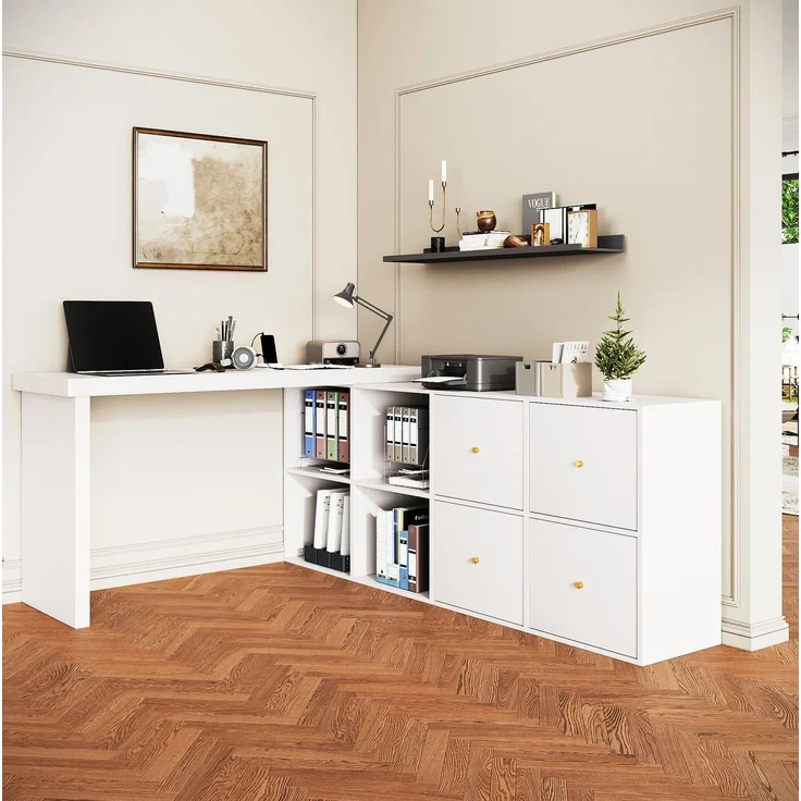 Schreibtisch aus MDF, 360° drehbar mit Stauraum, 120x48x78 cm, Weiß – Bild 2