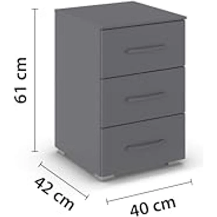 rauch Aditio Box, Nachttisch, 3 Schubladen, mit Softclose-Funktion, Farbe Grau metallic, BxHxT 40x61x42cm – Bild 3