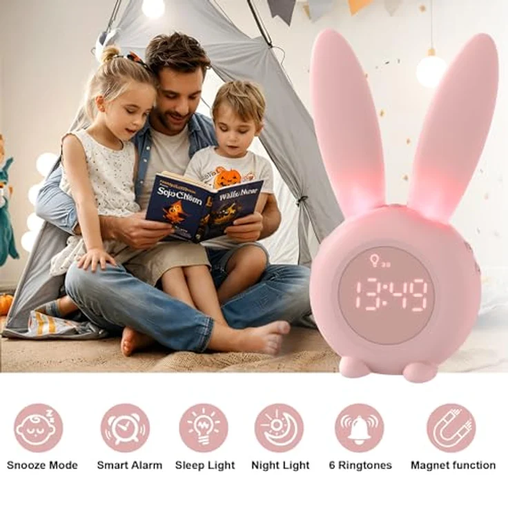 EXTSUD LED Nachtlicht Kinder Lichtwecker Cute Rabbit Kinderwecker, Creative Nachttischlampe Snooze-Funktion zeitgesteuertes Nachtlicht – Bild 8