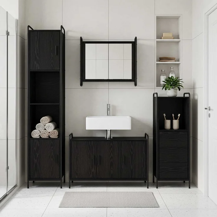 vidaXL Badezimmerschrank-Set 3 Stk. Schwarz Eichen-Optik 3444525 – Bild 1