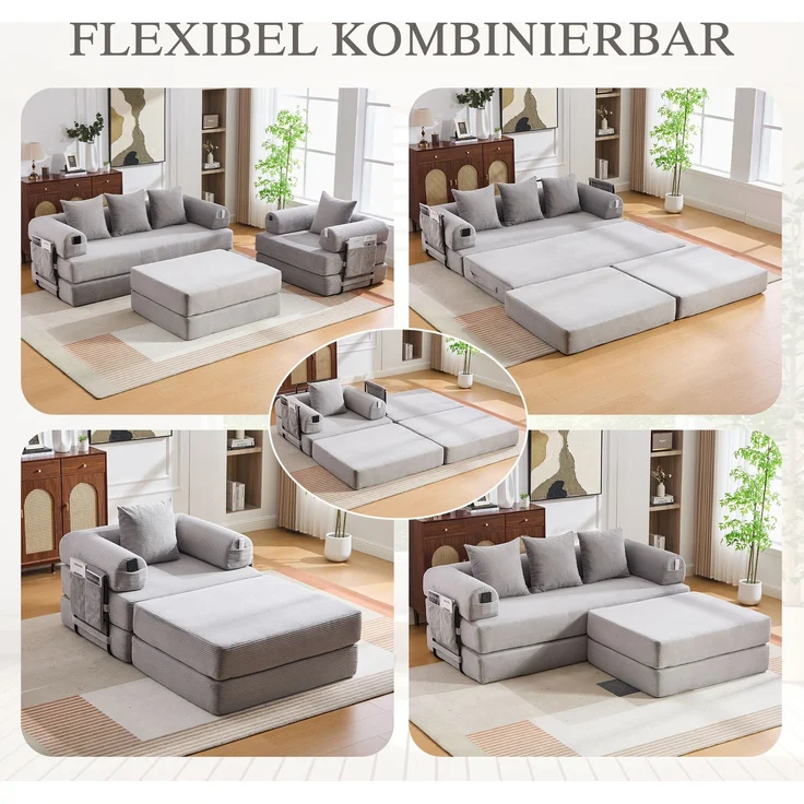 ZUBALIYA Ecksofa 94x67 cm, mit Ablageflächen, mit Cordbezug, mit breiten Armlehnen, modular aufgebaut, mit Schaumstoffpolsterung – Bild 5