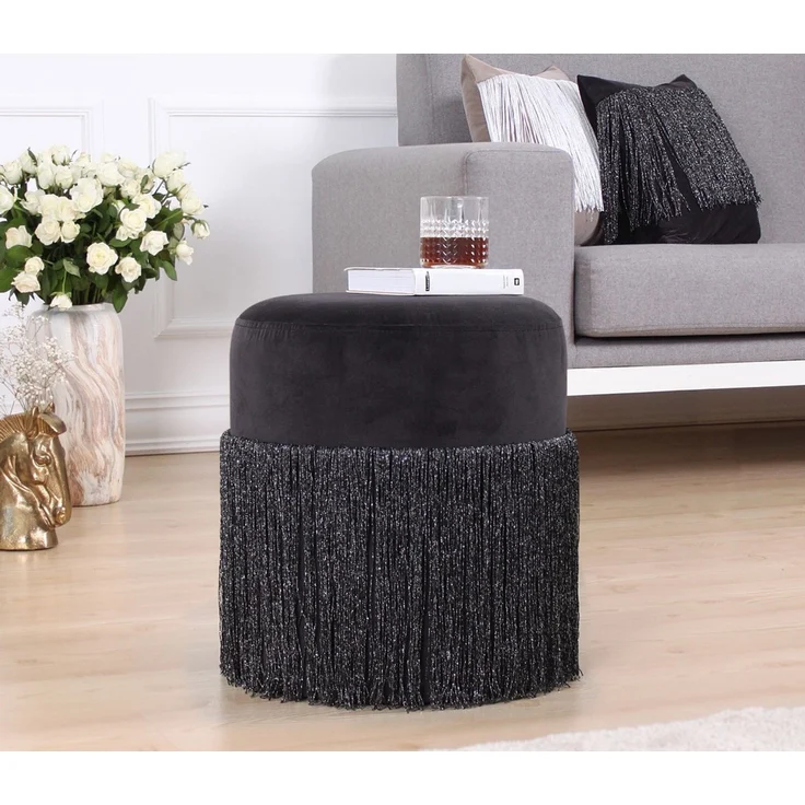 Atelier Del Sofa Modern Black Velvet Pouffe, 40 cm Height x 45 cm Depth | 100% Velvet, 6 cm Orthopedic Sponge, PVC Coated Hidden Legs | Stylish & Functional, 150 kg Capacity – Bild 2