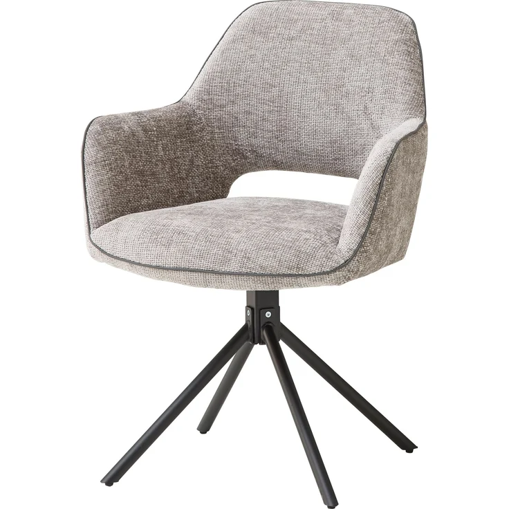 Adrina Esszimmerstuhl mit schwarzem Metallgestell und Chenille Bezug, Grau – Bequemer Stuhl mit Armlehnen für Esszimmer & Wohnzimmer – 63 x 89 x 62 cm (B/H/T)