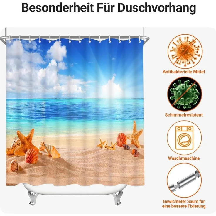 Duschvorhang 180x160cm Sea Blue Beschwerter Saum Antischimmel Textil – Bild 7