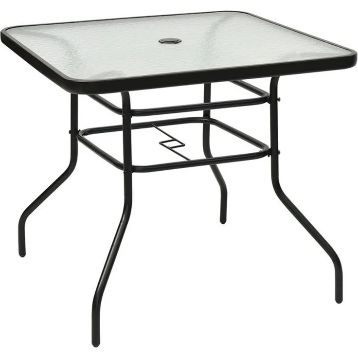COSTWAY Bistrotisch Gartentisch mit Schirmloch und Glasplatte für den Innen- und Aussenbereich, Schwarz, 80 x 80 x 71 cm – Bild 4