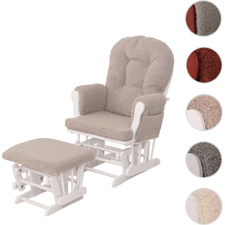 Relaxsessel HWC-C76, Schaukelstuhl Sessel Schwingstuhl + Hocker Stoff Bouclé 480g/m² Öko-Tex ~ braun Gestell weiß – Bild 10