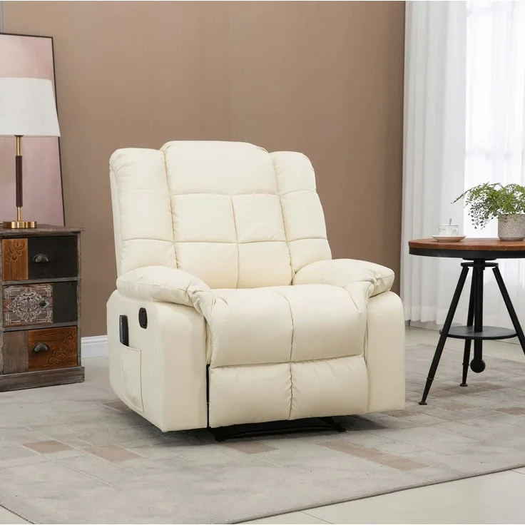 Massagesessel aus Kunstleder mit 8-Punkt-Massage, 94x99x99 cm, Cremeweiß