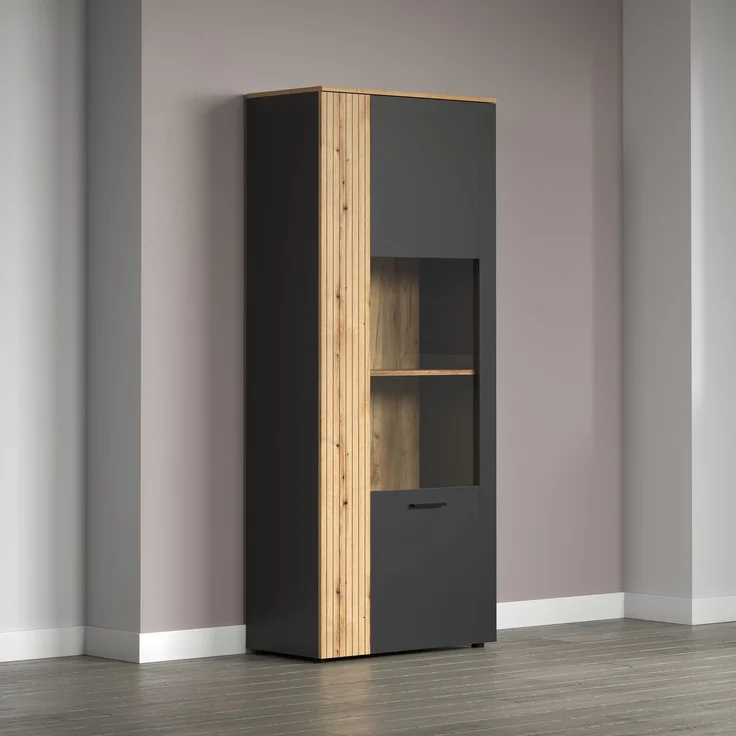Vitrine Avila in grau und Eiche Evoke 80 x 195 cm – Bild 7