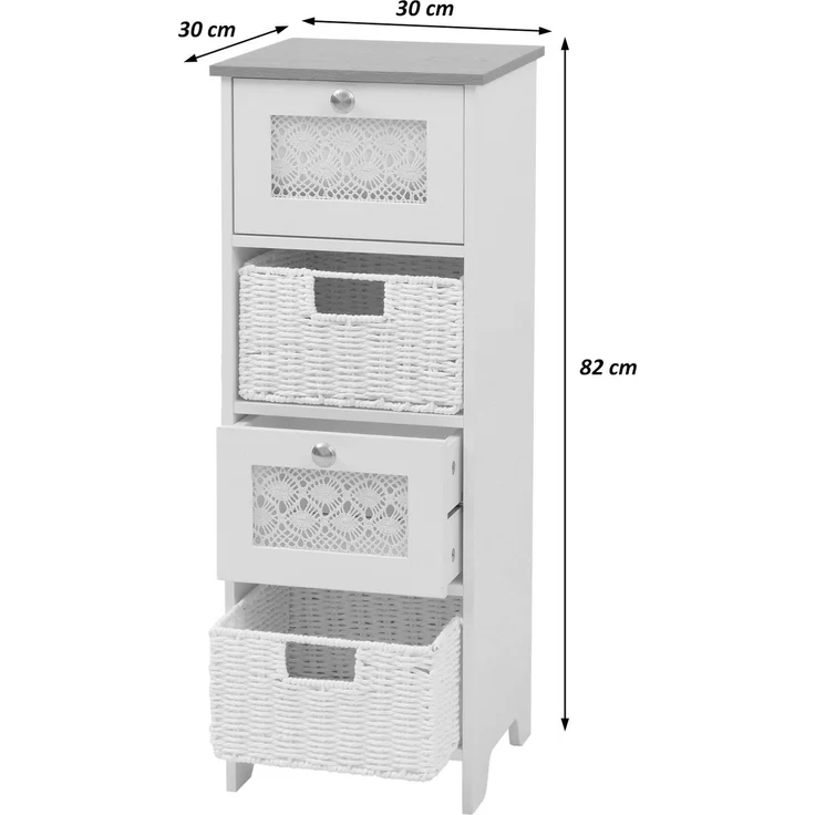 Kommode HWC-O75, Schubladenschrank, 4 Schubfächer Korbschubladen Holz Melamin 82x30x30cm ~ natur-weiß – Bild 3