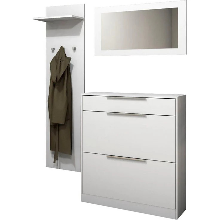 borchardt Möbel Garderoben-Set Oliva, Schuhschrank, Spiegel, Garderobenpaneel, (3-St), 3-teilig, Schuhkipper mit Doppelschuhtrommeln und Metallgriffen – Bild 5