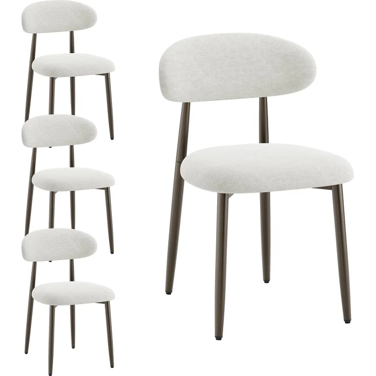 MALOL Esszimmerstühle 4er Set, Polsternder Stühle Esszimmer, Esstisch Stühle mit geschwungener Rückenlehne & Metallfüßen, Moderne Küchenstühle, Stoffstühle für Küche, Wohnzimmer und Gastronomie,Beige