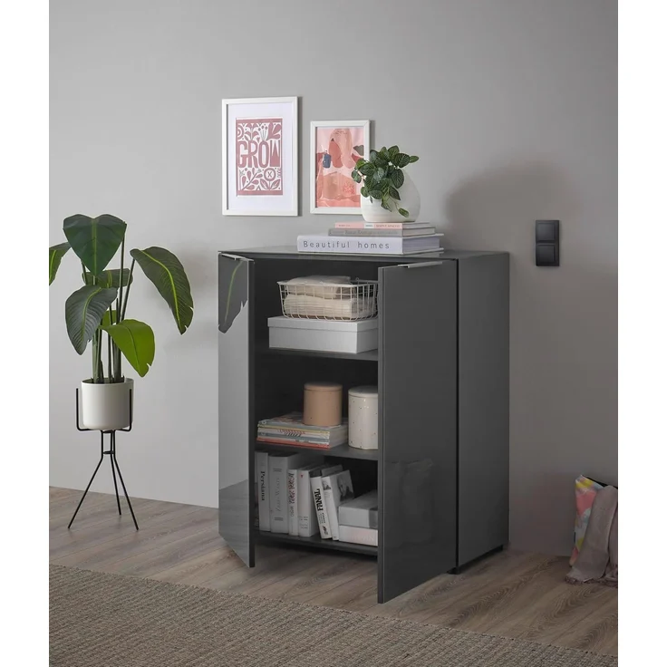 Kommode SANTORIN Anthrazit mit Glasfront, Schrank Korpus in Anthrazit mit Oberboden in Glas-mit viel Stauraum für Ihren Wohnbereich - 90 x 99 x 40 cm (B/H/T) – Bild 6