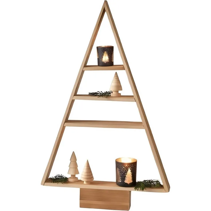 Dekoleidenschaft Standregal Dekotanne "Rustikal" aus recyceltem Holz, Pyramide mit 4 Ebenen, 78 cm, hoch, Regal für Wohnzimmer, Küche & Bad, Weihnachtsbaum Alternative