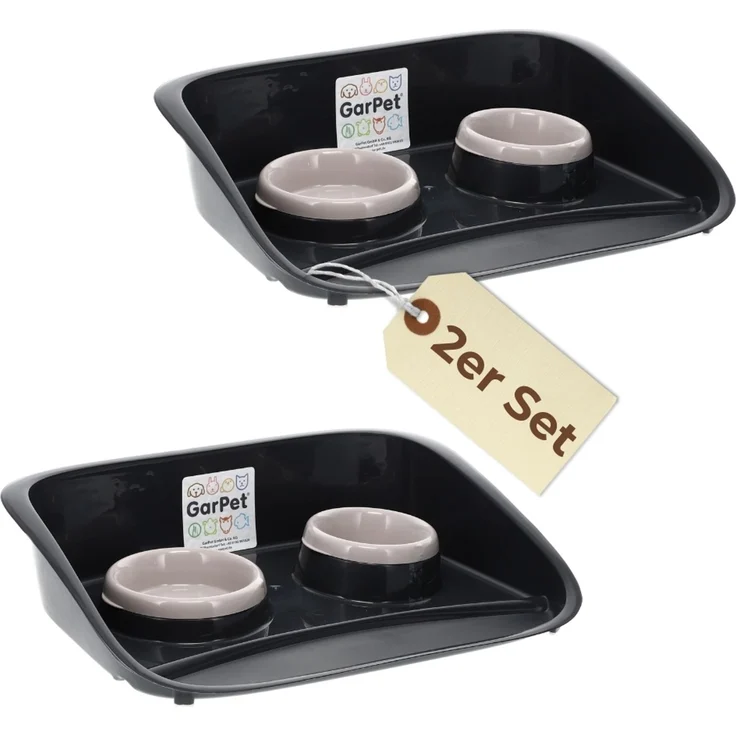 GarPet Futterstation 2x Futterstation 2 Näpfe Futterbar Napfset Hunde Futter Napf Matte – Bild 1