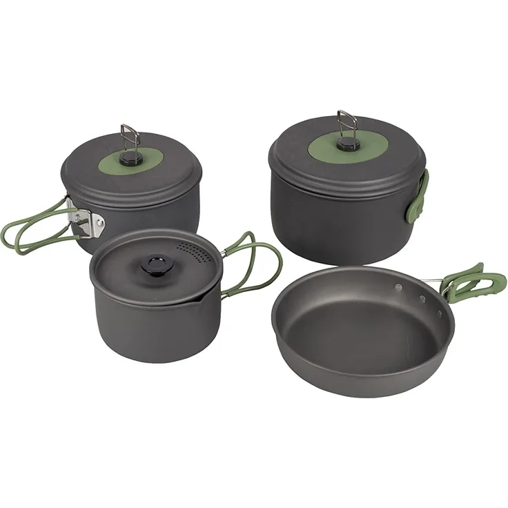 Bo-Camp Topf-Set Alu Kochset 4-teilig Camping Koch, Geschirr Trekking Topf Outdoor Pfanne