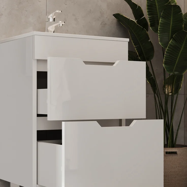 Waschbeckenunterschrank Clayton Weiß 2 Teile, mit Waschbecken und 2 Schubladen Vicco – Bild 5