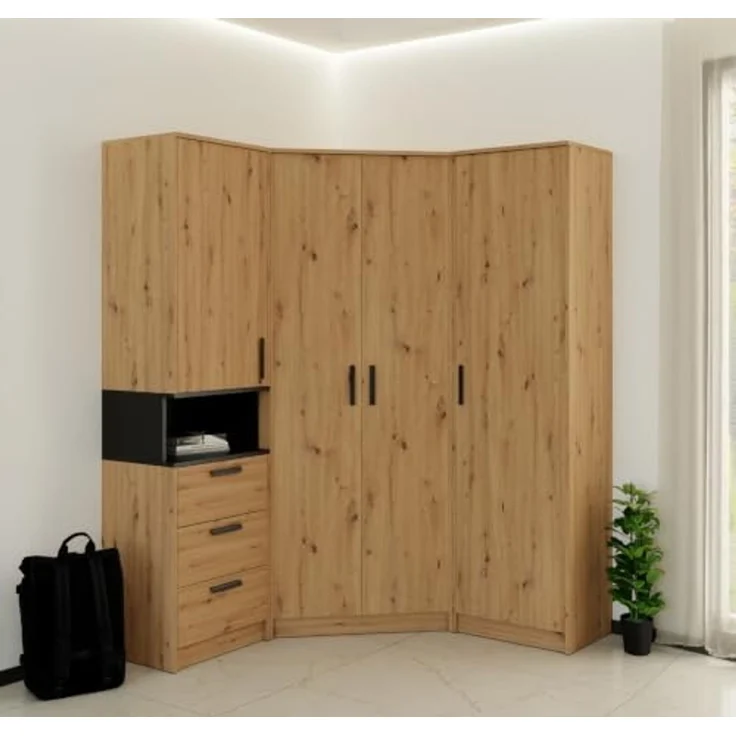 Marmex Möbel Grant 20A 1-türiger Kleiderschrank, Drehtürenschrank mit Einlegeböden und einer ausziehbaren Kleiderstange, laminierte Spanplatte, artisan Eiche, 52 x 195 x 40 cm – Bild 6