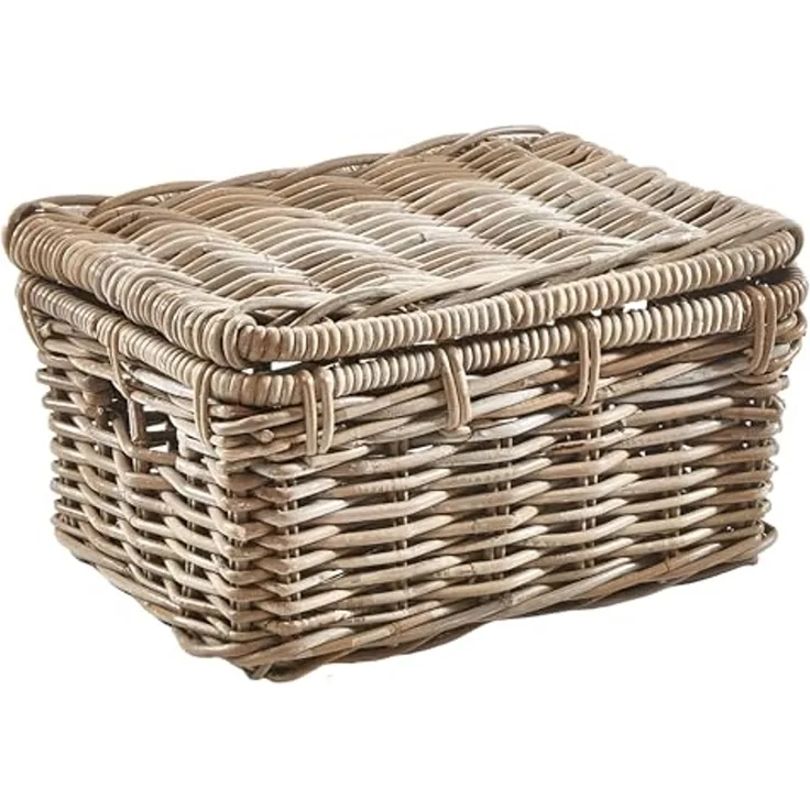 Kobolo Truhe Rattantruhe Kiste aus Rattan in kubu grey - klein (1 Stück, 1 St, mit Aufbewahrungsfach), Trucke mit Deckel