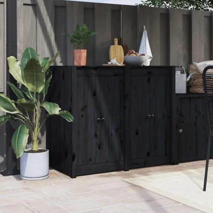 Türen für Outdoor-Küche 2 Stk. Schwarz 50 x 9 x 82 cm Kiefernholz 832362 – Bild 3