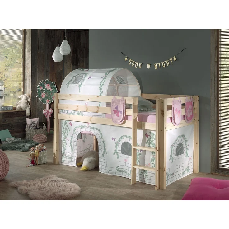 Kinderbett Karolina 210x114x106 Massivholz Natur Textilset Burg 4 – Bild 3