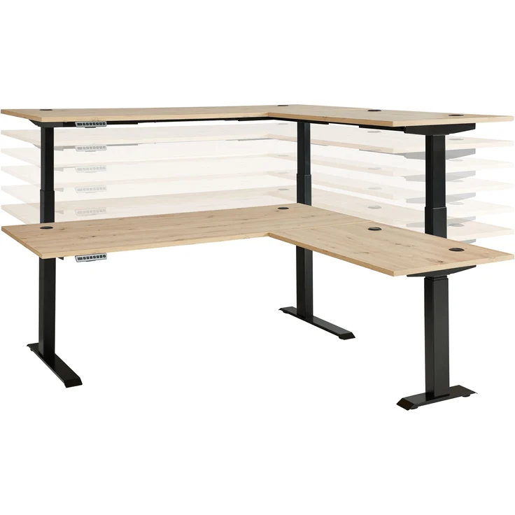 Eckschreibtisch >Memphis< höhenverstellbar, Artisan Eiche Dekor - 185x64/129x177 (BxHxT) – Bild 2