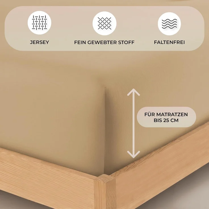 Buymax® Spannbettlaken 160x200 cm Doppelpack 100% Baumwolle Spannbetttuch Bettlaken Jersey, Matratzenhöhe bis 25 cm, Farbe Sand – Bild 2