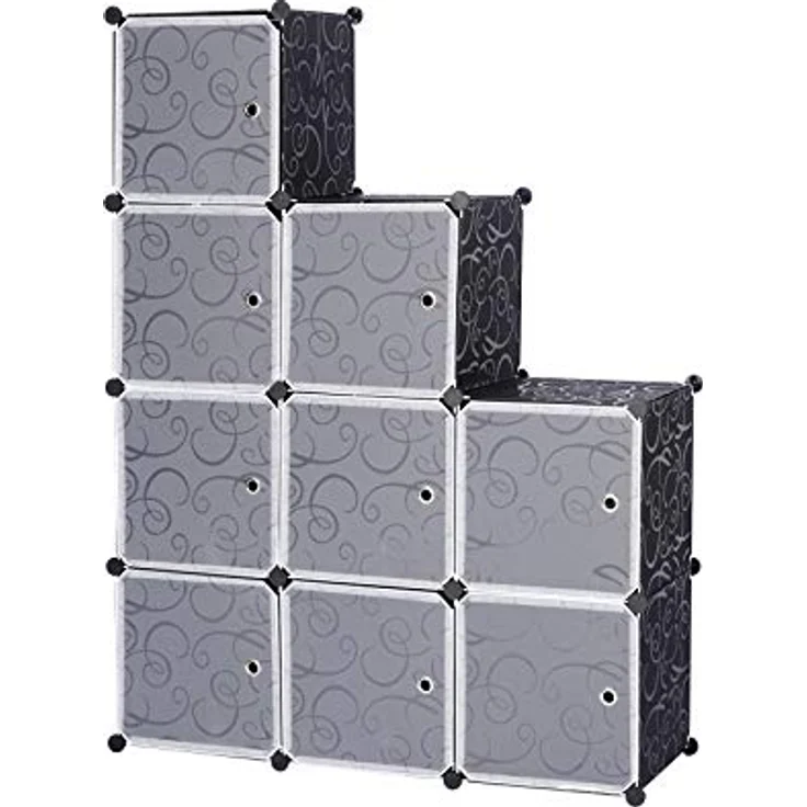 Woltu DIY Kleiderschrank mit Tür, 9 Fächer schwarz – Bild 2