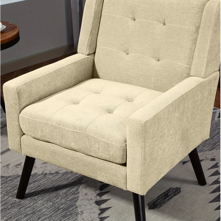 Sessel-Set aus Einzelsessel und Zweisitzer, mit Massivholzbeinen, 119x75x88 cm, Beige – Bild 8