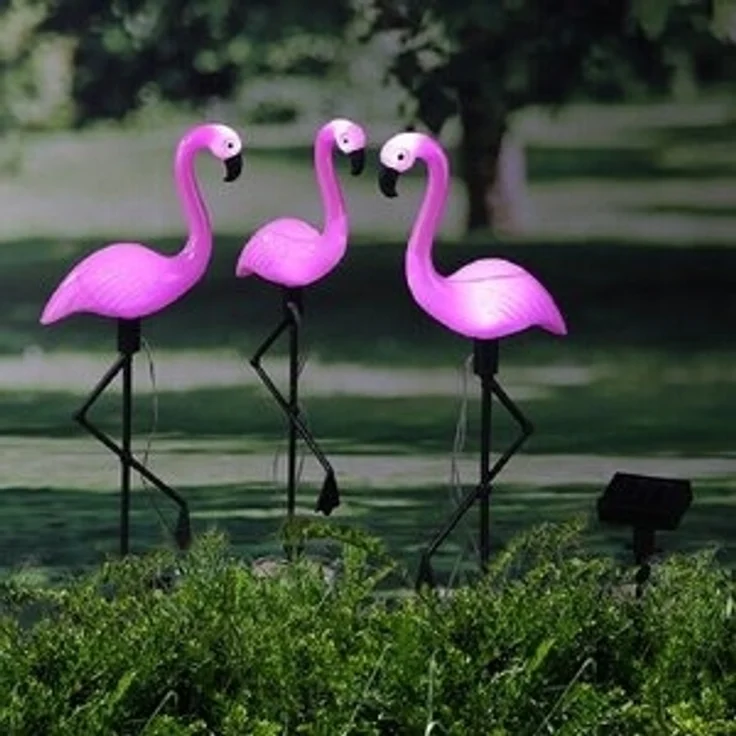Meinposten LED Dekofigur Flamingo LED Gartenfigur Solarstecker 3er Set Höhe 52 cm Solar, LED fest integriert, Tageslichtweiß – Bild 4