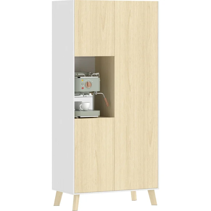 Rayofly-Moderner Küchenschrank mit offenem Fach & verstellbaren Regalen, Naturholz-Optik, H 170cm x T 80cm x B 40cm – Bild 2