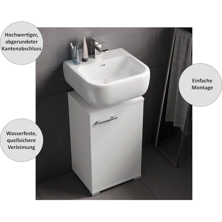 Fackelmann Easy Waschbeckenunterschrank 40 cm – Hochwertiger Badschrank in zeitlosem, weißem Design, stilvoll und platzsparend – Made in Germany – Bild 3