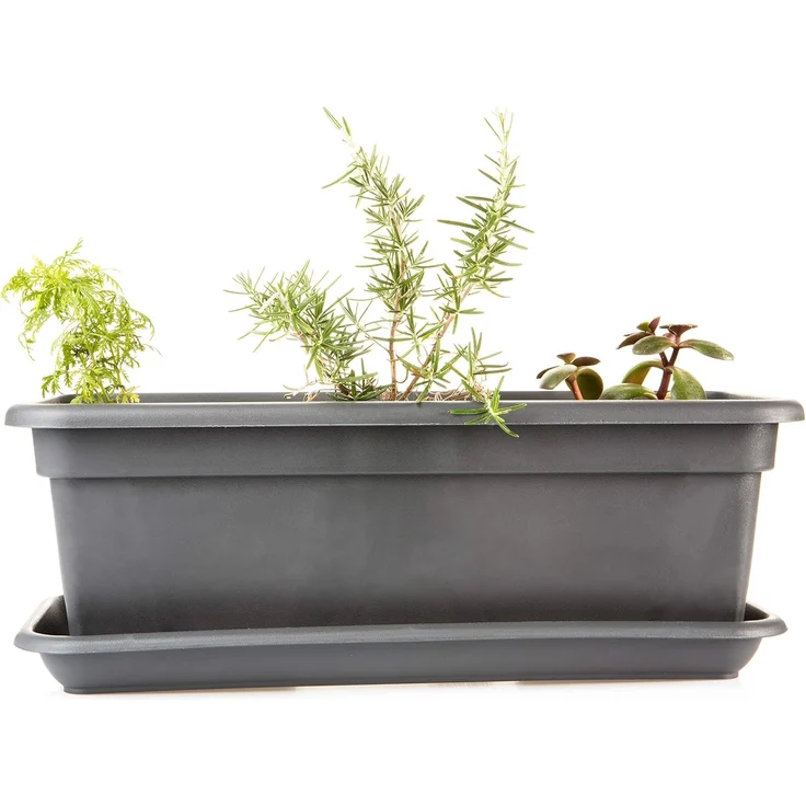 2friends Blumenkasten 3er-Pack Balkon Blumenkasten Set 40cm mit Untersetzer, Blumenkasten in Anthrazit – Bild 5