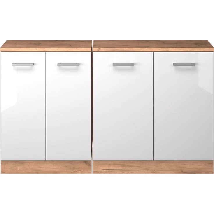 Küchenschrank für Dachschrägen R-Line Weiß Hochglanz 140 cm 2er Set Schrankkorpuss 60 cm Tiefe Vicco – Bild 3