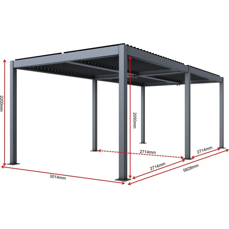 Mendler 'HWC-L46' Pergola, Regenrinne sturmfest, Aluminium weiß, 3x6 m – Bild 3