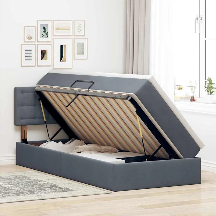 vidaXL Aufbewahrungsbett mit Kopfteil Dunkelgrau 90 x 200 cm Samt 3370852 – Bild 4
