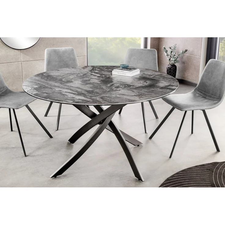 Design Esstisch AMICA 120cm taupe Marmor-Optik Keramik schwarzes Metall-Gestell – Bild 3