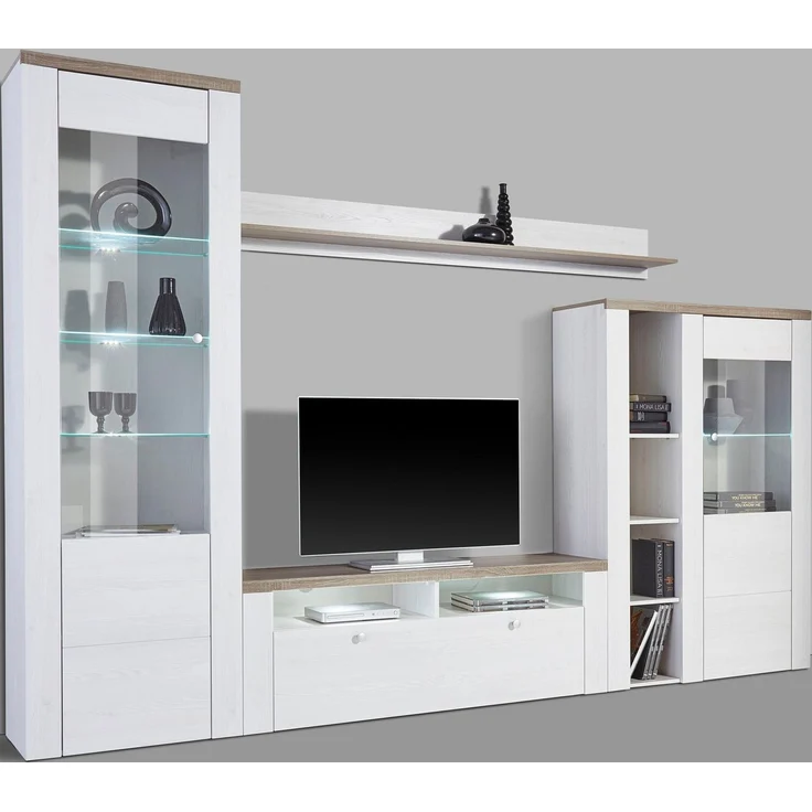 Home affaire Wohnwand Larona, Anbauwand, Set 4 Teilig, (Set, 4-St), bestehend aus 1 TV-Board, 1 Highboard, 1 Vitrine, 1 Wandregal – Bild 2