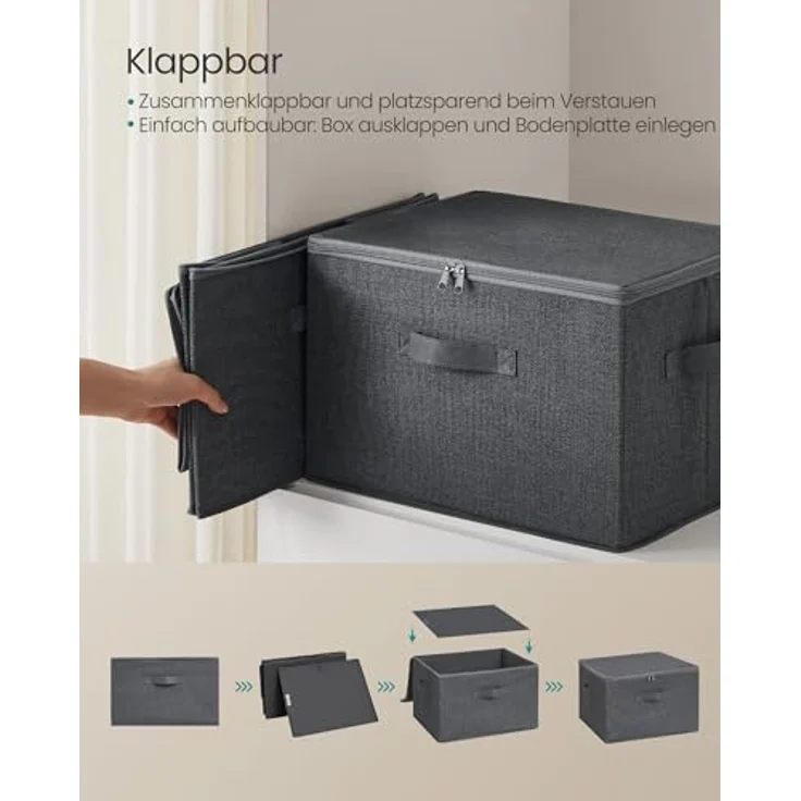 SONGMICS Aufbewahrungsbox mit Deckel, 3er Set, faltbare Stoffbox mit Griffen, Aufbewahrung für Kleidung, 40 x 30 x 25 cm, Vliesstoff, schiefergrau – Bild 5