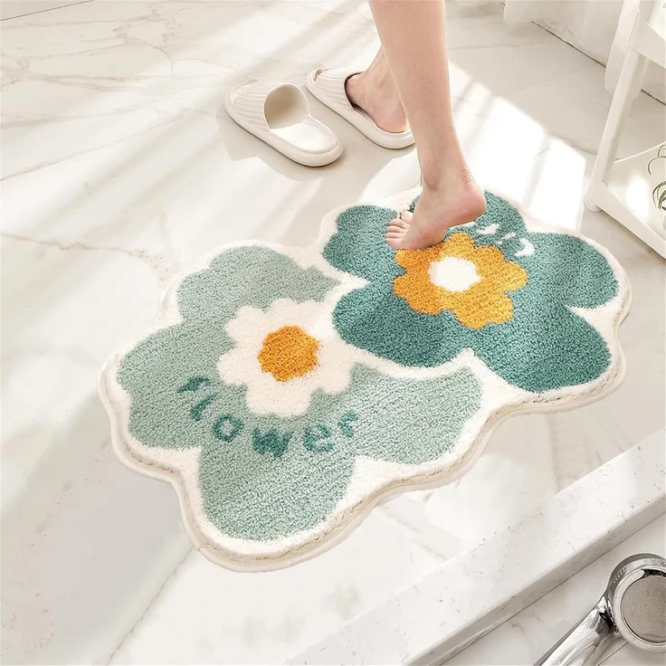 ABC Rutschfester Badteppich, weicher Mikrofaser-Badeteppich, geeignet für Badezimmer, Küchen, Schlafzimmer und Türen (doppeltes Blumenmuster, 50x80 cm), maschinenwaschbarer, saugfähiger Duschteppich – Bild 3