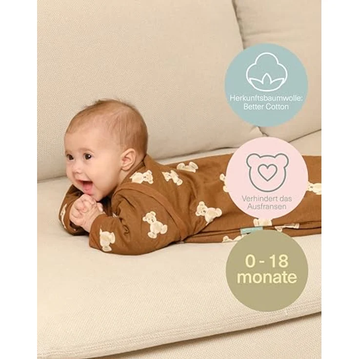 molis&co - Baby Schlafsack Neugeborene Abnehmbare Ärmel - Babyschlafsack 1 tog - Leicht gepolstert - 100% Baumwolle (Oeko-TEX 100), Premium Qualität - Teddy Mocca (12-18 Monate) – Bild 6