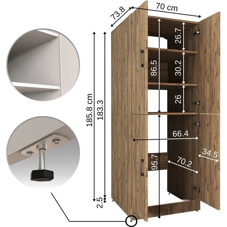 Roomart Waschmaschinenschrank DORA-II- Waschmaschinen- & Trocknerschrank mit Türen – Waschküchenschrank für Waschmaschine & Trockner • Eiche – Bild 6