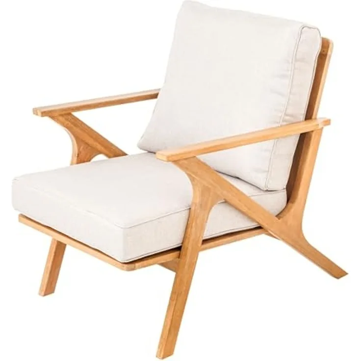 riess-ambiente Gartensessel COMFORT LINE natur beige · wetterfester Loungesessel aus Akazienholz (Einzelartikel, 1-St), Outdoor · Armlehnenstuhl · inklusive 2 Sitzkissen · Balkon · Terasse